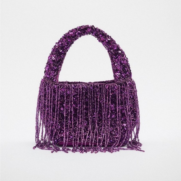 Beaded mini fringe bag- PINK - Picture 5 of 6